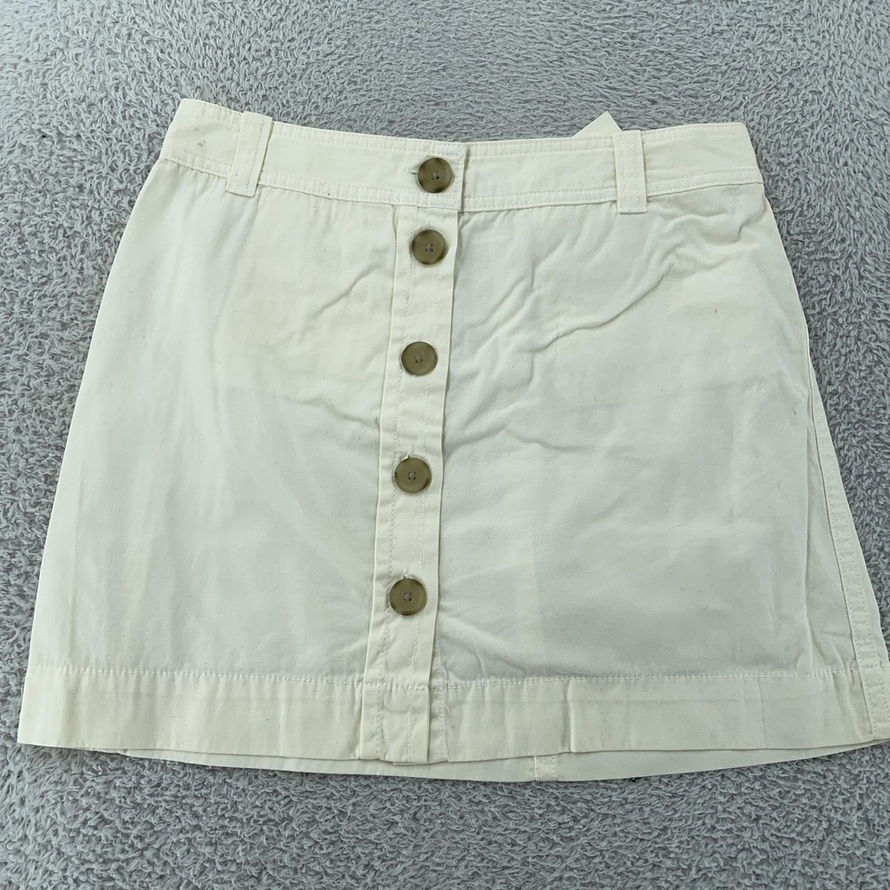J.Crew Mini Skirt Womens 4 White Button Front Cotton Belt Loops Back Welt Casual